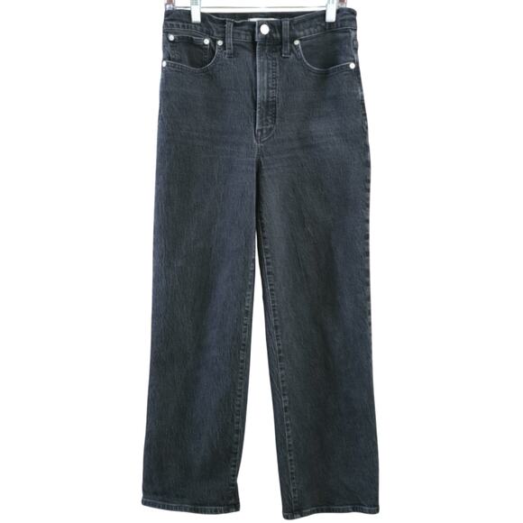 Madewell Woman's 28 Perfect Vintage Wide Leg Jeans Denim Black Distressed 5 Poc - Picture 1 of 7